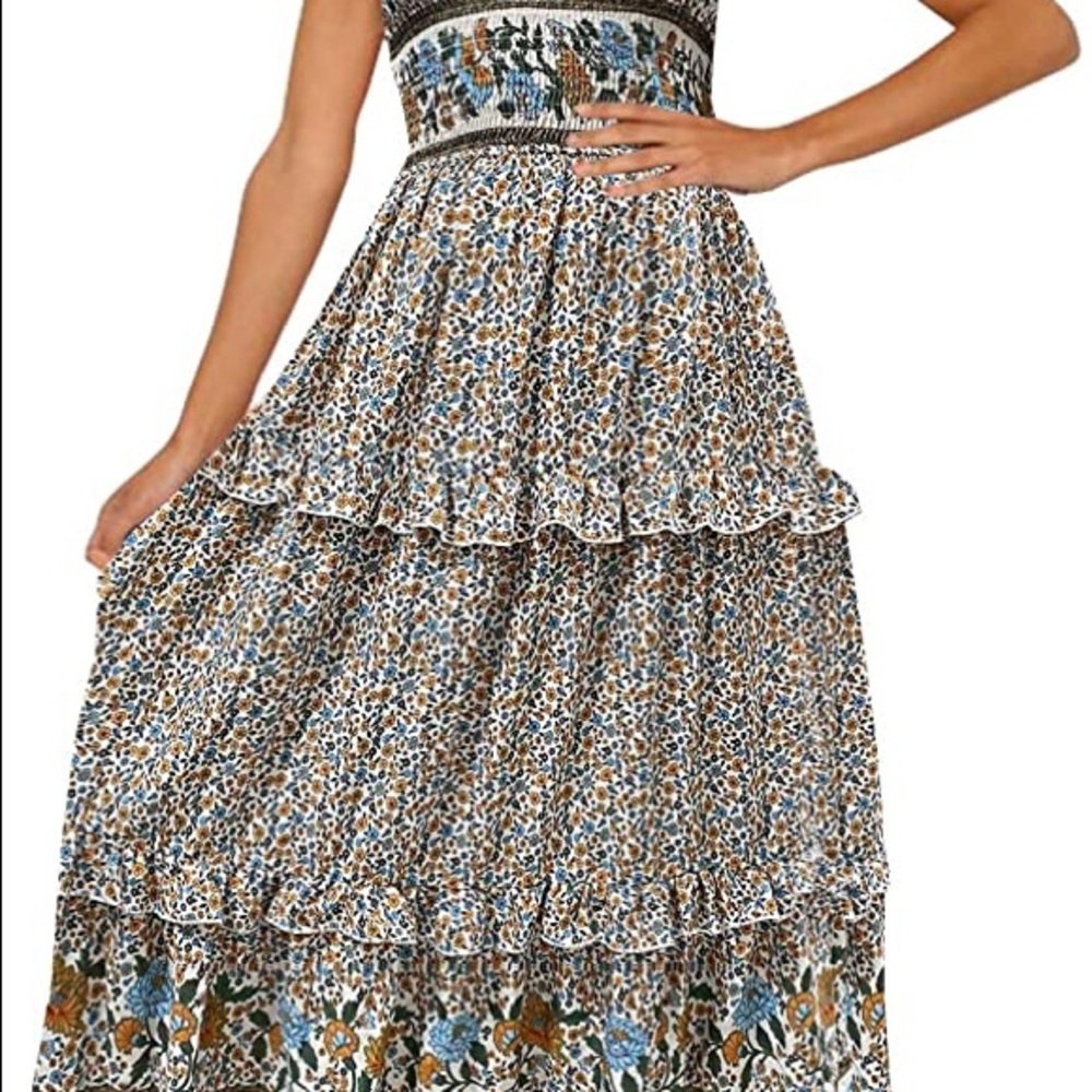 Bohemian Floral Smocked Tube Top Maxi Dress
